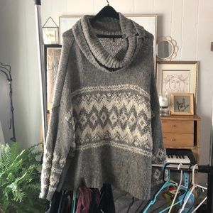 Free People Cowel Neck Sweater, Size Medium, Grey/White